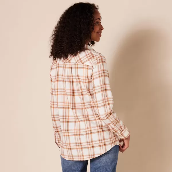 Amazon Essentials Womens ClassicFit LongSleeve Lightweight Plaid Flannel ShirtEcruPale Pink Alpine Plaid