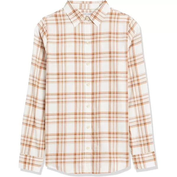 Amazon Essentials Womens ClassicFit LongSleeve Lightweight Plaid Flannel ShirtEcruPale Pink Alpine Plaid