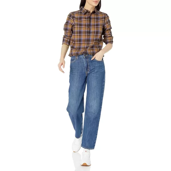 Amazon Essentials Womens ClassicFit LongSleeve Lightweight Plaid Flannel ShirtEspresso Tartan Plaid