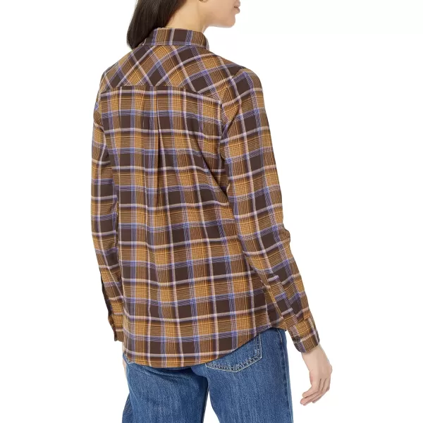Amazon Essentials Womens ClassicFit LongSleeve Lightweight Plaid Flannel ShirtEspresso Tartan Plaid