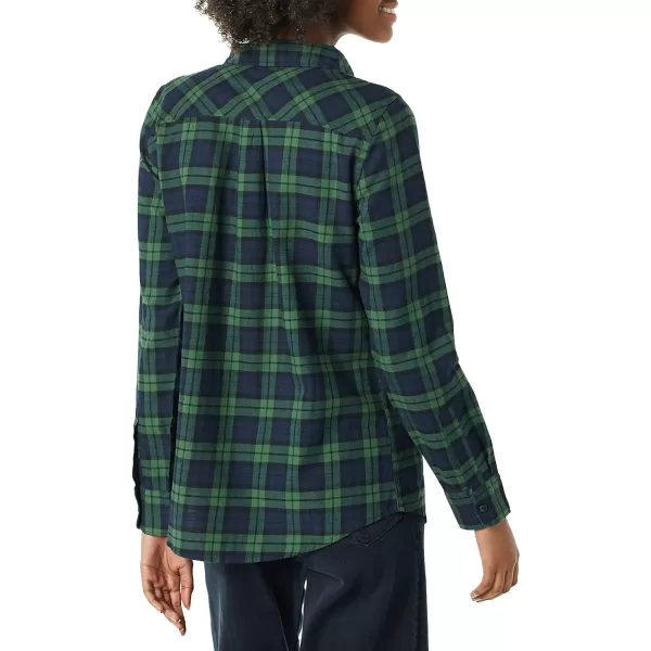 Amazon Essentials Womens ClassicFit LongSleeve Lightweight Plaid Flannel ShirtNavyGreen Medium Plaid