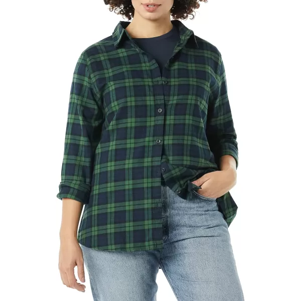 Amazon Essentials Womens ClassicFit LongSleeve Lightweight Plaid Flannel ShirtNavyGreen Medium Plaid