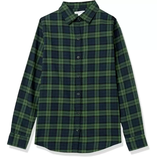 Amazon Essentials Womens ClassicFit LongSleeve Lightweight Plaid Flannel ShirtNavyGreen Medium Plaid