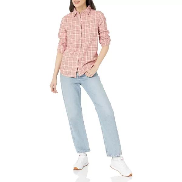 Amazon Essentials Womens ClassicFit LongSleeve Lightweight Plaid Flannel ShirtPeach Windowpane