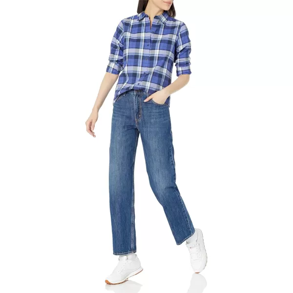 Amazon Essentials Womens ClassicFit LongSleeve Lightweight Plaid Flannel ShirtPurple Blue Medium Plaid