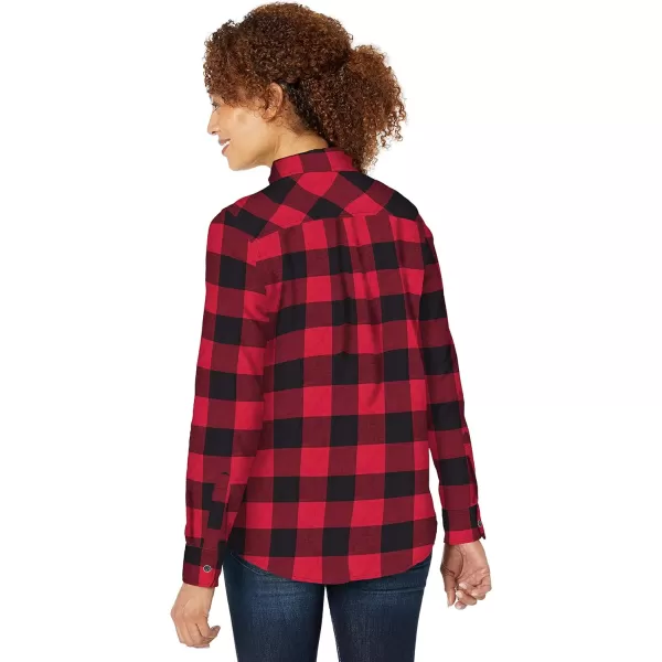 Amazon Essentials Womens ClassicFit LongSleeve Lightweight Plaid Flannel ShirtRed Buffalo Check