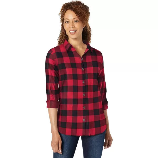 Amazon Essentials Womens ClassicFit LongSleeve Lightweight Plaid Flannel ShirtRed Buffalo Check