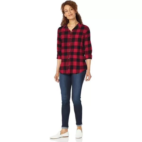 Amazon Essentials Womens ClassicFit LongSleeve Lightweight Plaid Flannel ShirtRed Buffalo Check