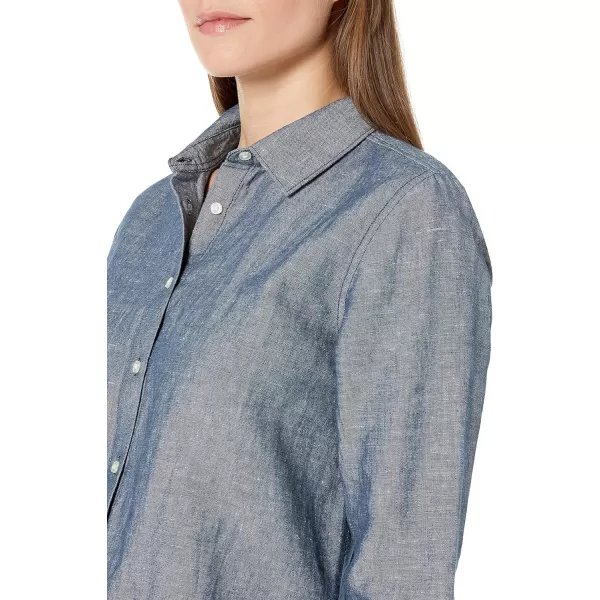 Amazon Essentials Womens ClassicFit LongSleeve Linen ShirtNavy Cross Dye