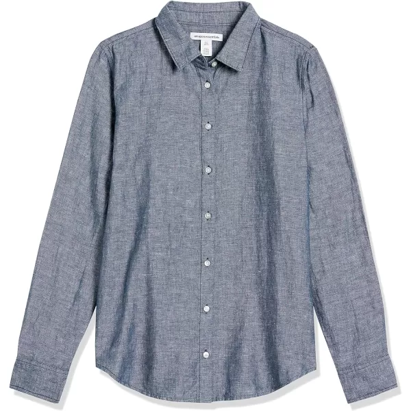 Amazon Essentials Womens ClassicFit LongSleeve Linen ShirtNavy Cross Dye