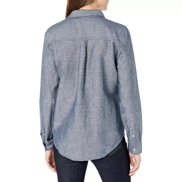 Amazon Essentials Womens ClassicFit LongSleeve Linen ShirtNavy Cross Dye