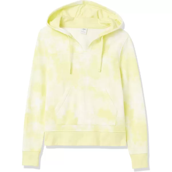 Amazon Essentials Womens ClassicFit LongSleeve Open VNeck Hooded SweatshirtLight Yellow Tie Dye