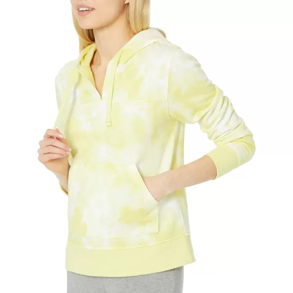 Amazon Essentials Womens ClassicFit LongSleeve Open VNeck Hooded SweatshirtLight Yellow Tie Dye