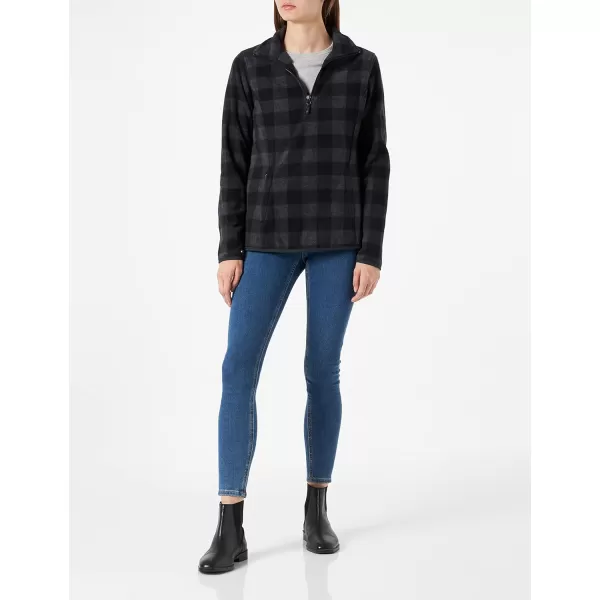 Amazon Essentials Womens ClassicFit LongSleeve QuarterZip Polar Fleece Pullover Jacket Available in Plus SizePolyester Black Charcoal Mini Buffalo Plaid