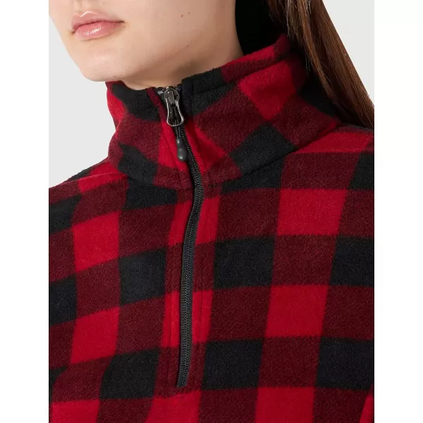 Amazon Essentials Womens ClassicFit LongSleeve QuarterZip Polar Fleece Pullover Jacket Available in Plus SizePolyester Black Red Medium Plaid