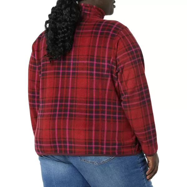 Amazon Essentials Womens ClassicFit LongSleeve QuarterZip Polar Fleece Pullover Jacket Available in Plus SizePolyester Dark Burgundy Pink Plaid