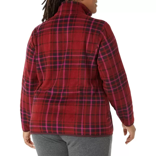 Amazon Essentials Womens ClassicFit LongSleeve QuarterZip Polar Fleece Pullover Jacket Available in Plus SizePolyester Dark Burgundy Pink Plaid