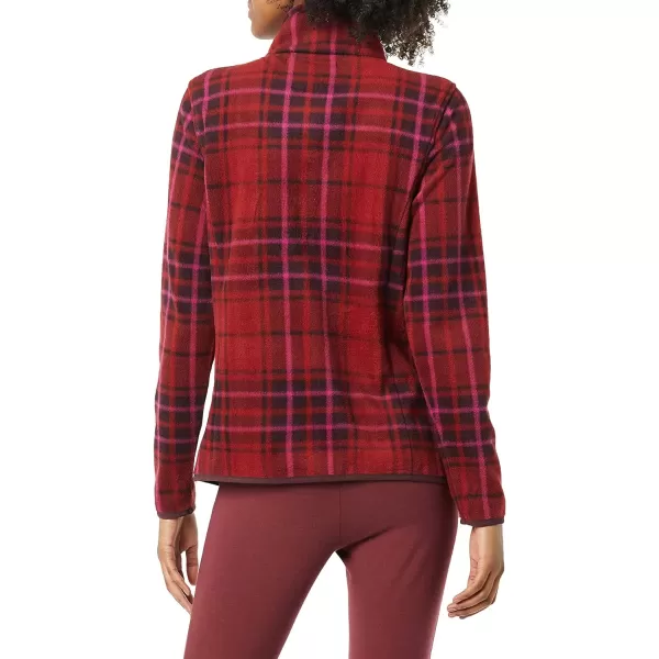 Amazon Essentials Womens ClassicFit LongSleeve QuarterZip Polar Fleece Pullover Jacket Available in Plus SizePolyester Dark Burgundy Plaid