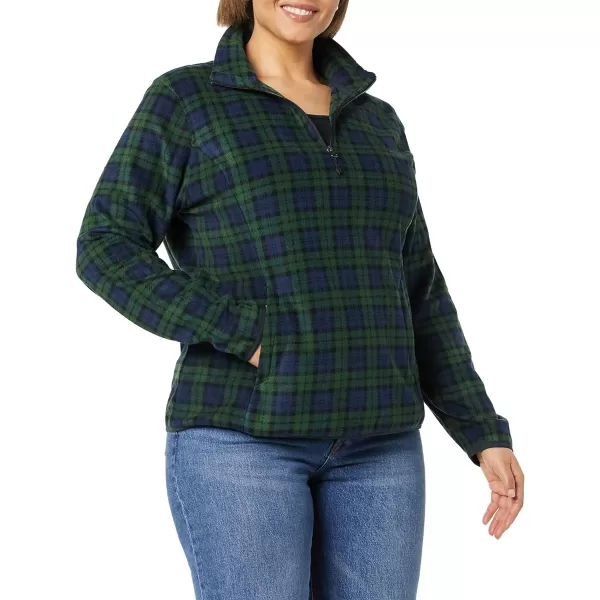 Amazon Essentials Womens ClassicFit LongSleeve QuarterZip Polar Fleece Pullover Jacket Available in Plus SizePolyester NavyGreen Plaid