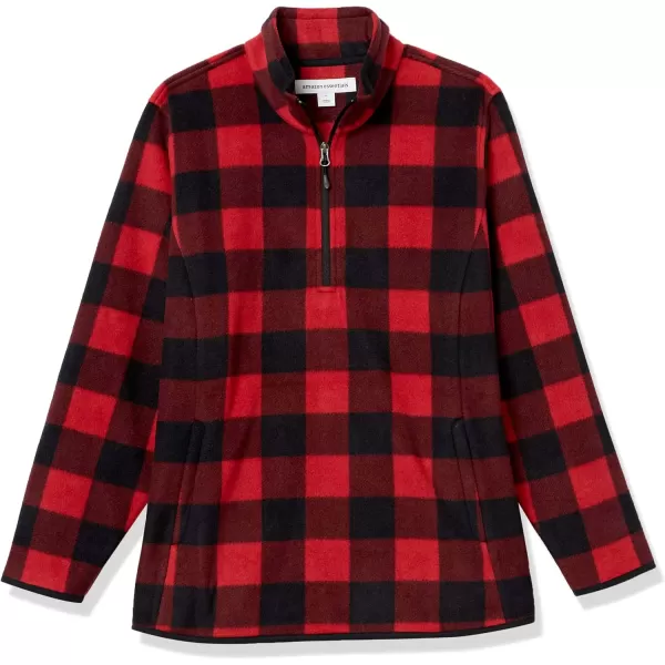 Amazon Essentials Womens ClassicFit LongSleeve QuarterZip Polar Fleece Pullover Jacket Available in Plus SizePolyester RedBlack Buffalo Plaid