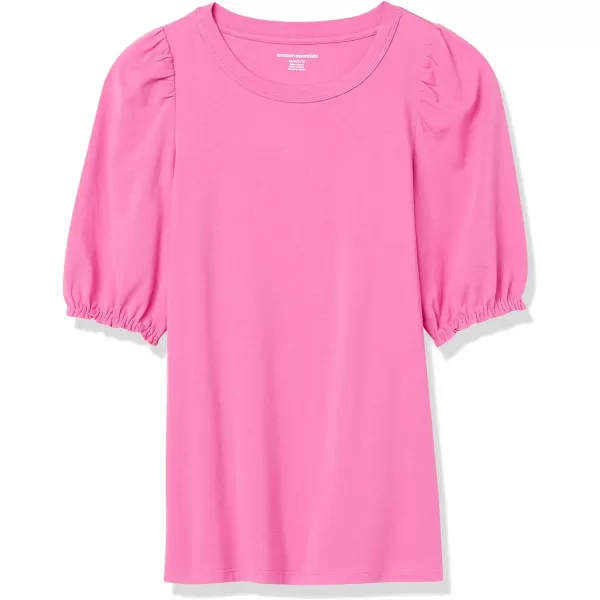 Amazon Essentials Womens ClassicFit Puff ShortSleeve Crewneck TShirtBright Pink