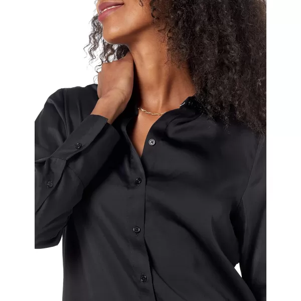 Amazon Essentials Womens ClassicFit Satin Button Down Blouse Available in Plus SizeBlack