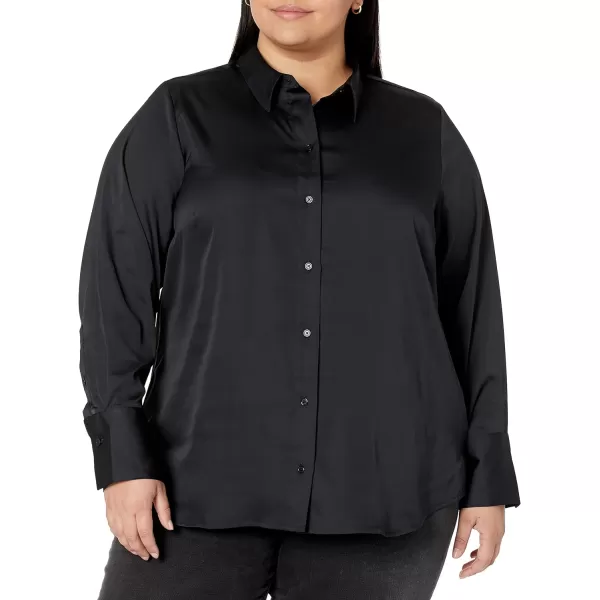 Amazon Essentials Womens ClassicFit Satin Button Down Blouse Available in Plus SizeBlack