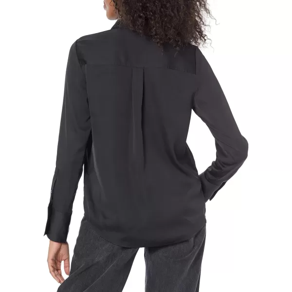 Amazon Essentials Womens ClassicFit Satin Button Down Blouse Available in Plus SizeBlack