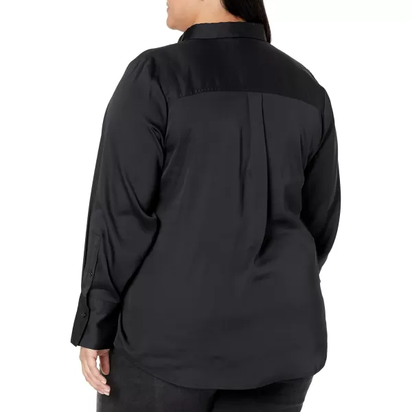 Amazon Essentials Womens ClassicFit Satin Button Down Blouse Available in Plus SizeBlack