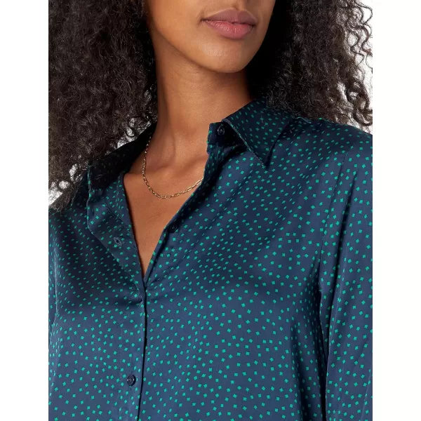 Amazon Essentials Womens ClassicFit Satin Button Down Blouse Available in Plus SizeDark Navy Diamond