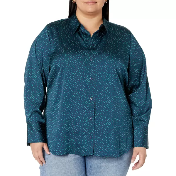 Amazon Essentials Womens ClassicFit Satin Button Down Blouse Available in Plus SizeDark Navy Diamond