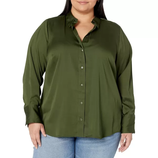 Amazon Essentials Womens ClassicFit Satin Button Down Blouse Available in Plus SizeDark Olive