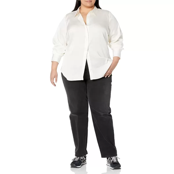 Amazon Essentials Womens ClassicFit Satin Button Down Blouse Available in Plus SizeEggshell White