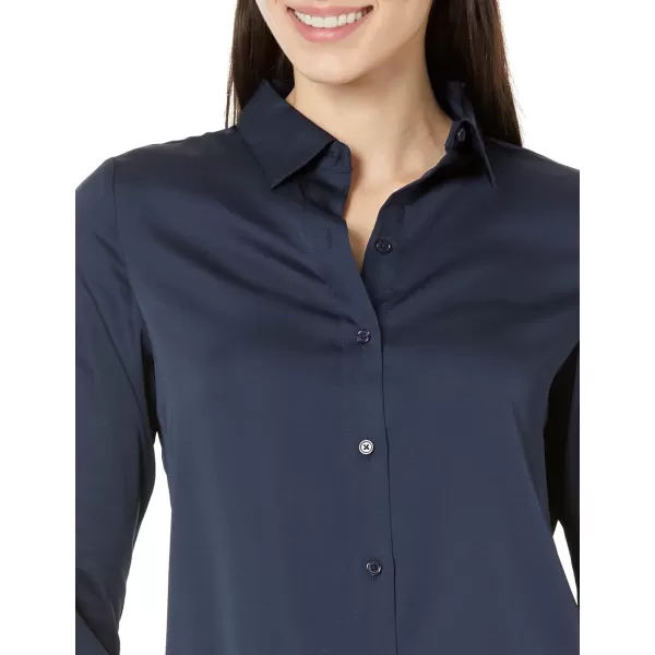 Amazon Essentials Womens ClassicFit Satin Button Down Blouse Available in Plus SizeNavy