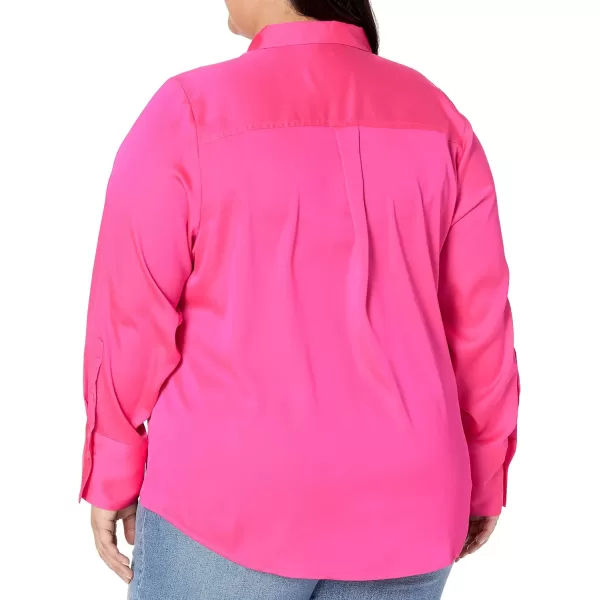 Amazon Essentials Womens ClassicFit Satin Button Down Blouse Available in Plus SizeNeon Pink