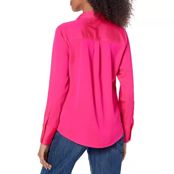 Amazon Essentials Womens ClassicFit Satin Button Down Blouse Available in Plus SizeNeon Pink