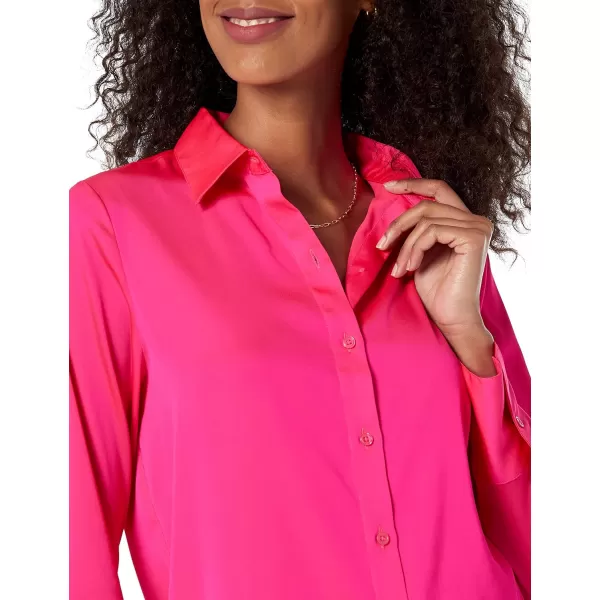 Amazon Essentials Womens ClassicFit Satin Button Down Blouse Available in Plus SizeNeon Pink