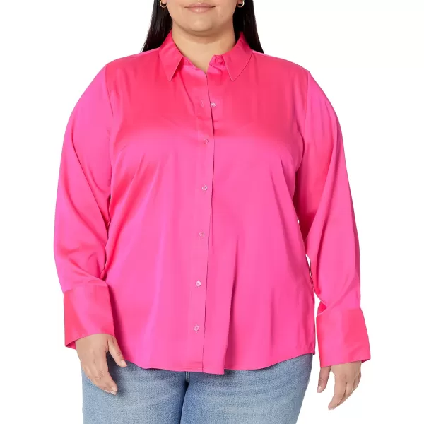 Amazon Essentials Womens ClassicFit Satin Button Down Blouse Available in Plus SizeNeon Pink