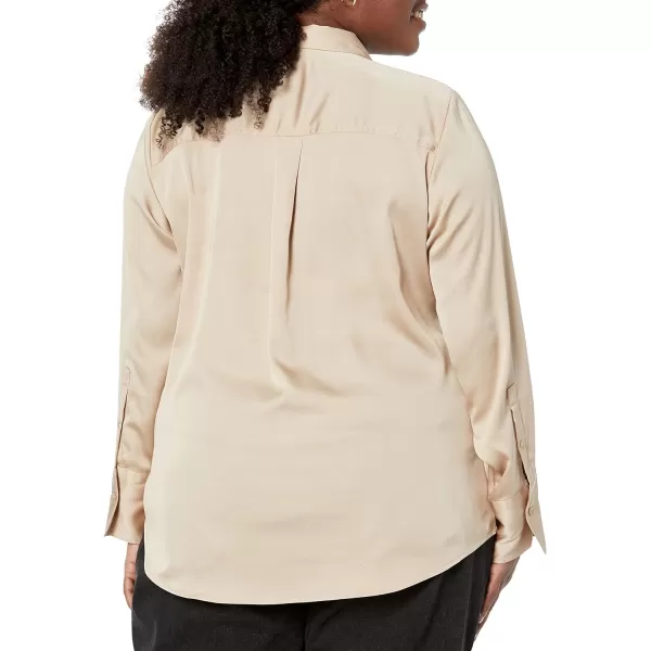 Amazon Essentials Womens ClassicFit Satin Button Down Blouse Available in Plus SizeTan