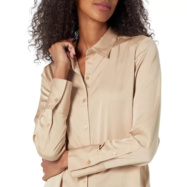 Amazon Essentials Womens ClassicFit Satin Button Down Blouse Available in Plus SizeTan