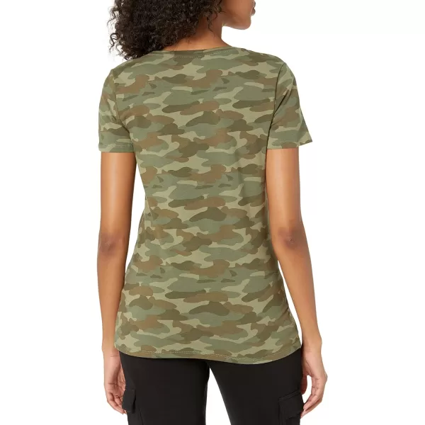 Amazon Essentials Womens ClassicFit ShortSleeve Crewneck TShirt Multipacks2 Olive CamoWhite Stripe