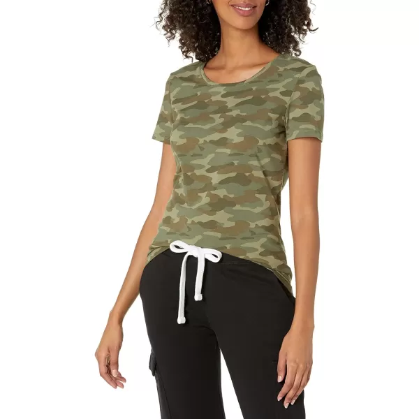 Amazon Essentials Womens ClassicFit ShortSleeve Crewneck TShirt Multipacks2 Olive CamoWhite Stripe