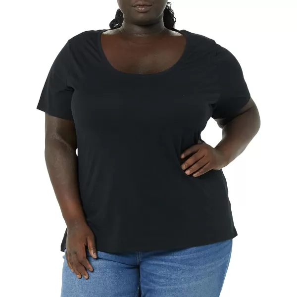 Amazon Essentials Womens ClassicFit ShortSleeve Scoop Neck TShirt Available in Plus Size Pack of 2Black