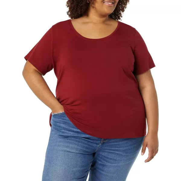 Amazon Essentials Womens ClassicFit ShortSleeve Scoop Neck TShirt Available in Plus Size Pack of 2BlackBurgundy