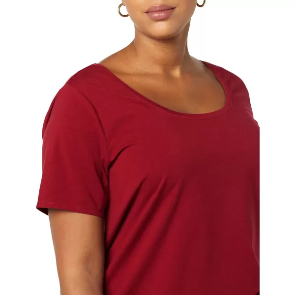 Amazon Essentials Womens ClassicFit ShortSleeve Scoop Neck TShirt Available in Plus Size Pack of 2BlackBurgundy