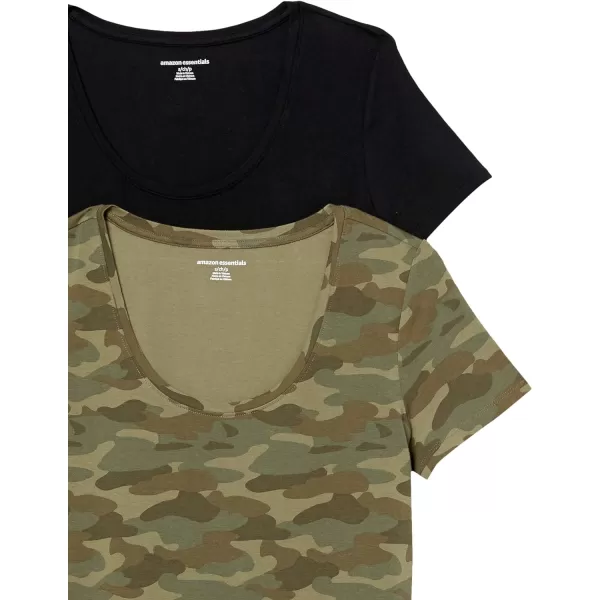 Amazon Essentials Womens ClassicFit ShortSleeve Scoop Neck TShirt Available in Plus Size Pack of 2BlackGreen Camo