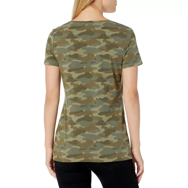 Amazon Essentials Womens ClassicFit ShortSleeve Scoop Neck TShirt Available in Plus Size Pack of 2BlackGreen Camo