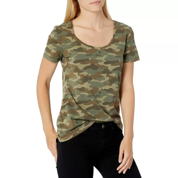 Amazon Essentials Womens ClassicFit ShortSleeve Scoop Neck TShirt Available in Plus Size Pack of 2BlackGreen Camo