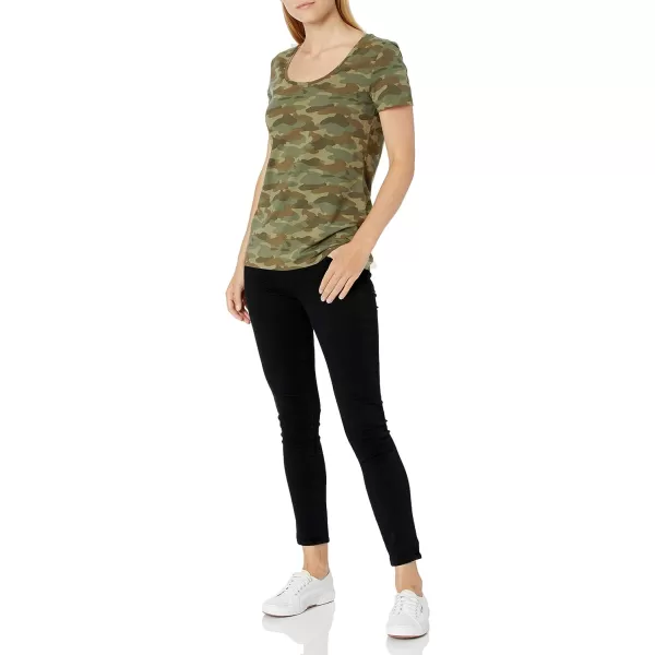 Amazon Essentials Womens ClassicFit ShortSleeve Scoop Neck TShirt Available in Plus Size Pack of 2BlackGreen Camo