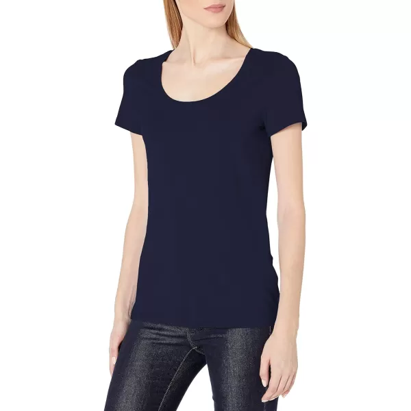 Amazon Essentials Womens ClassicFit ShortSleeve Scoop Neck TShirt Available in Plus Size Pack of 2BlackNavy